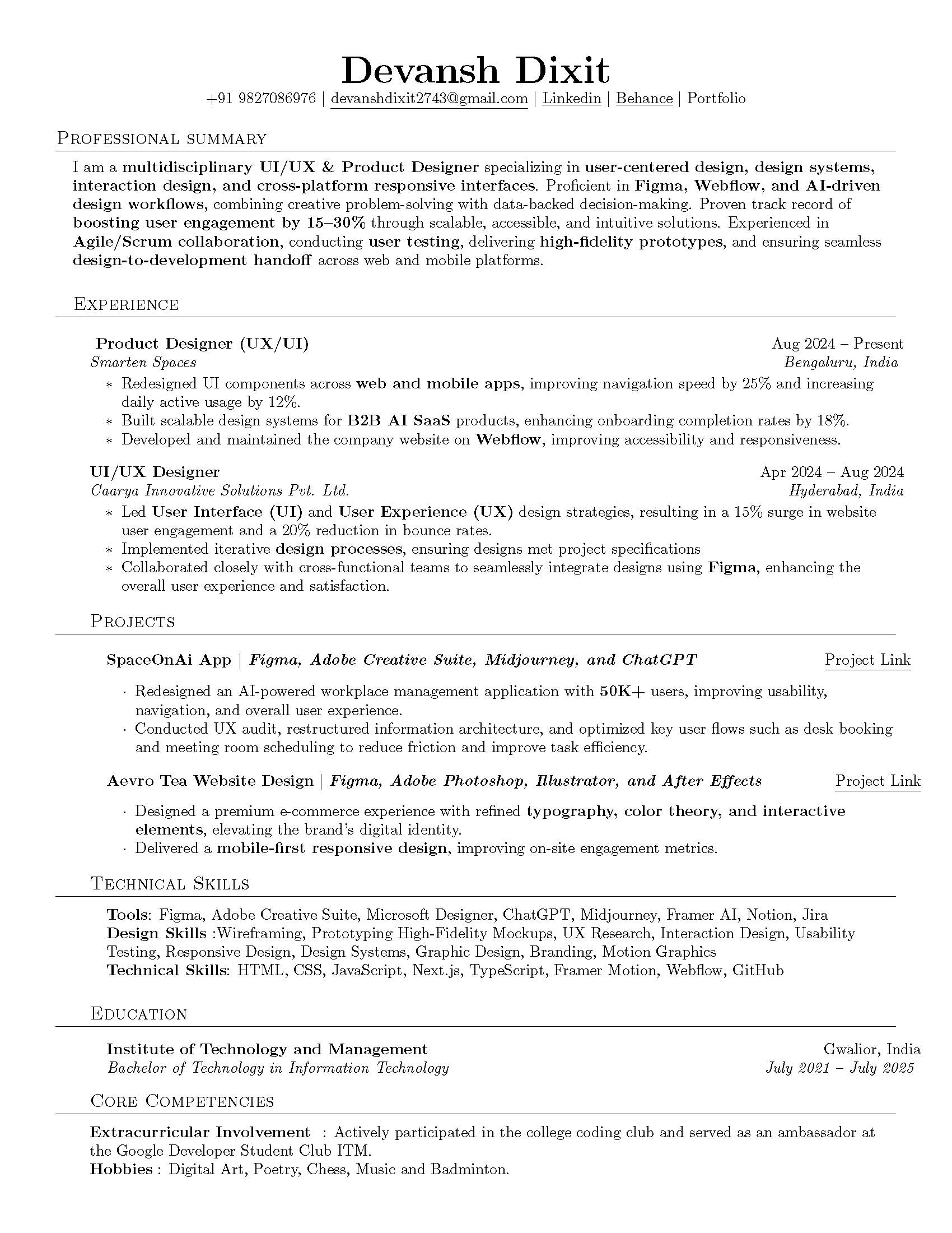 First page of Devansh Dixit's resume
